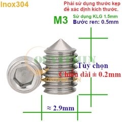 Vít Trí Đầu Nhọn M3 Lục Giác Chìm Inox 304