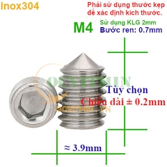 Vít Trí Đầu Nhọn M4 Lục Giác Chìm Inox304