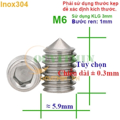 Vít Trí Đầu Nhọn M6 Lục Giác Chìm Inox 304