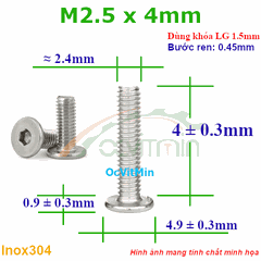 Ốc Lục Giác Dẹp Mỏng M2.5x4mm Inox304 - Oc Luc Giac Dep Mong