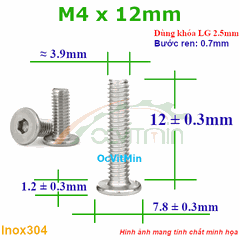 Ốc Lục Giác Dẹp Mỏng M4x12mm Inox304 - Oc Luc Giac Dep Mong