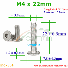 Ốc Lục Giác Dẹp Mỏng M4x22mm Inox304 - Oc Luc Giac Dep Mong