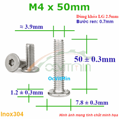 Ốc Lục Giác Dẹp Mỏng M4x50mm Inox304 - Oc Luc Giac Dep Mong