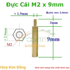 Trụ Đồng Đực Cái Lục Giác M2x9mm - Tru Dong Duc Cai Luc Giac