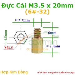 Trụ Đồng Đực Cái Lục Giác M3.5x20mm - Tru Dong Duc Cai Luc Giac