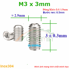 Vít Trí Đuôi Lõm M3x3mm Inox304 - Vit Tri Duoi Lom