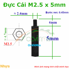 Trụ Nhựa Đực Cái Lục Giác M2.5x5mm - Tru Nhua Duc Cai Luc Giac