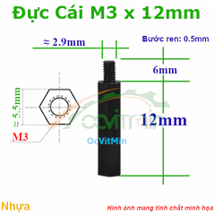 Trụ Nhựa Đực Cái Lục Giác M3x12mm - Tru Nhua Duc Cai Luc Giac