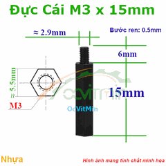 Trụ Nhựa Đực Cái Lục Giác M3x15mm - Tru Nhua Duc Cai Luc Giac