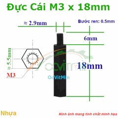 Trụ Nhựa Đực Cái Lục Giác M3x18mm - Tru Nhua Duc Cai Luc Giac