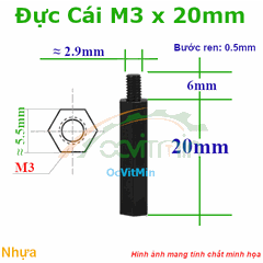 Trụ Nhựa Đực Cái Lục Giác M3x20mm - Tru Nhua Duc Cai Luc Giac
