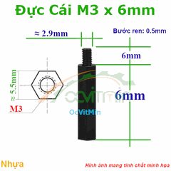 Trụ Nhựa Đực Cái Lục Giác M3x6mm - Tru Nhua Duc Cai Luc Giac