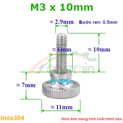 Núm Vặn Ren Ngoài M3x10mm Inox304 Vặn Tay - Num Van Tay Ren Ngoai