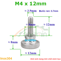 Núm Vặn Ren Ngoài M4x12mm Inox304 Vặn Tay - Num Van Tay Ren Ngoai