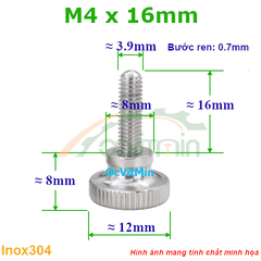 Núm Vặn Ren Ngoài M4x16mm Inox304 Vặn Tay - Num Van Tay Ren Ngoai