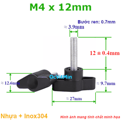 Bulong Tay Vặn Nhựa M4x12mm Inox304 - Tay Van Nhua