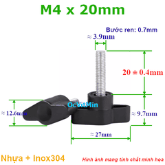 Bulong Tay Vặn Nhựa M4x20mm Inox304 - Tay Van Nhua