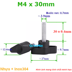 Bulong Tay Vặn Nhựa M4x30mm Inox304 - Tay Van Nhua