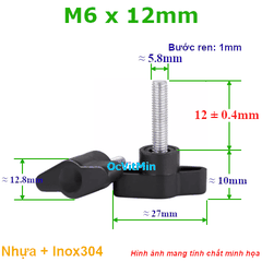 Bulong Tay Vặn Nhựa M6x12mm Inox304 - Tay Van Nhua