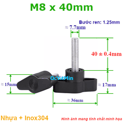 Bulong Tay Vặn Nhựa M8x40mm Inox304 - Tay Van Nhua