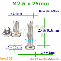 Ốc Bake Đầu Tròn M2.5x25mm Inox304 - Oc PaKe Dau Tron