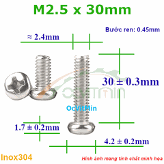 Ốc Bake Đầu Tròn M2.5x30mm Inox304 - Oc PaKe Dau Tron