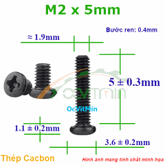 Ốc Bake Đầu Tròn M2x5mm Thép Cacbon - Oc PaKe Dau Tron