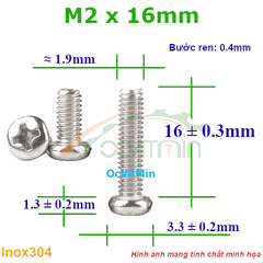 Ốc Bake Đầu Tròn M2x16mm Inox304 - Oc PaKe Dau Tron