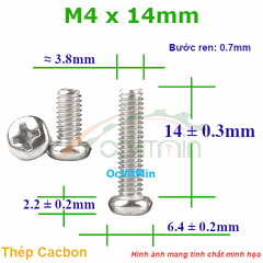 Ốc Bake Đầu Tròn M4x14mm Thép Cacbon - Oc PaKe Dau Tron