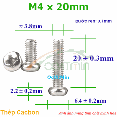 Ốc Bake Đầu Tròn M4x20mm Thép Cacbon - Oc PaKe Dau Tron