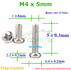 Ốc Bake Đầu Tròn M4x5mm Thép Cacbon - Oc PaKe Dau Tron