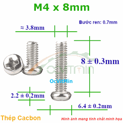 Ốc Bake Đầu Tròn M4x8mm Thép Cacbon - Oc PaKe Dau Tron