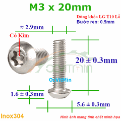 Ốc Lục Giác Bông Đầu Dù M3x20mm Inox304 - Oc Luc Giac Bong Sao Dau Du
