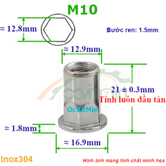 Đai Ốc Rút M10 Lục Giác Tán Inox304 - Dai Oc Tan Ecu Rut Luc Giac