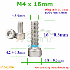 Ốc Lục Giác Đầu Trụ M4x16mm Inox304 - Oc Luc Giac Dau Tru