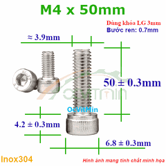Ốc Lục Giác Đầu Trụ M4x50mm Inox304 - Oc Luc Giac Dau Tru