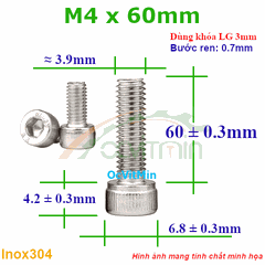 Ốc Lục Giác Đầu Trụ M4x60mm Inox304 - Oc Luc Giac Dau Tru
