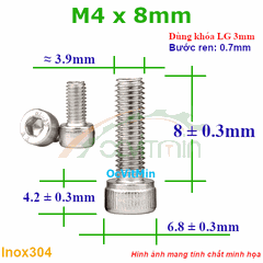 Ốc Lục Giác Đầu Trụ M4x8mm Inox304 - Oc Luc Giac Dau Tru