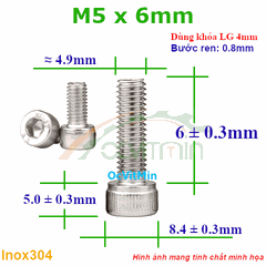 Ốc Lục Giác Đầu Trụ M5x6mm Inox304 - Oc Luc Giac Dau Tru