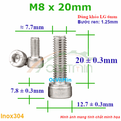 Ốc Lục Giác Đầu Trụ M8x20mm Inox304 - Oc Luc Giac Dau Tru