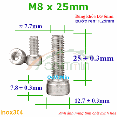Ốc Lục Giác Đầu Trụ M8x25mm Inox304 - Oc Luc Giac Dau Tru
