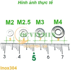 Vòng Đệm Phẳng M1.6 M2 M2.5 M3 M4 M5 M6 M8 M10 Long Đen Inox 304
