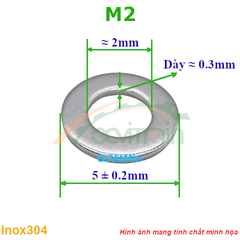 Vòng Đệm Phẳng M2*5mm Dày 0.3mm Inox304 - Vong Dem Long Den Phang