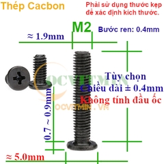 Ốc Bake Đầu Dẹp Mỏng M2 M2.5 Thép Cacbon