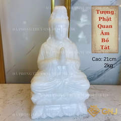Tượng phật quan âm đá cẩm thạch trắng tự nhiên
