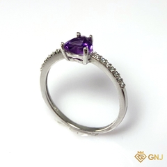 Nhẫn Bạc Xi Vàng Trắng Đính Đá Amethyst Tự Nhiên - GNJ