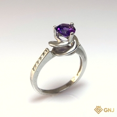 Nhẫn Bạc Xi Vàng Trắng Đính Đá Amethyst Tự Nhiên - GNJ