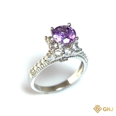 Nhẫn Bạc Xi Vàng Trắng Đính Đá Amethyst Tự Nhiên - GNJ