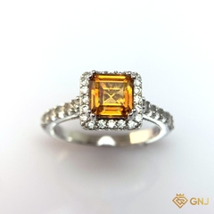 Nhẫn Bạc Xi Vàng Trắng Đính Đá Citrine Tự Nhiên - GNJ