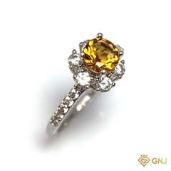 Nhẫn Bạc Xi Vàng Trắng Đính Đá Citrine Tự Nhiên - GNJ